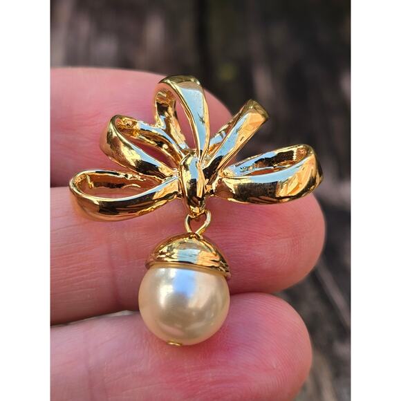 2 Vintage Nolan Miller Gold Tone Slider Pendants, Faux Topaz and Pearl - Picture 4 of 6